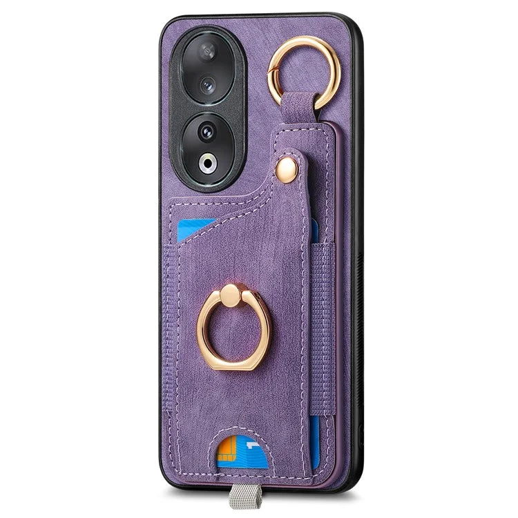 For Honor 90 Case Retro Leather Back Cover Drop-proof Phone Card Bag Kickstand