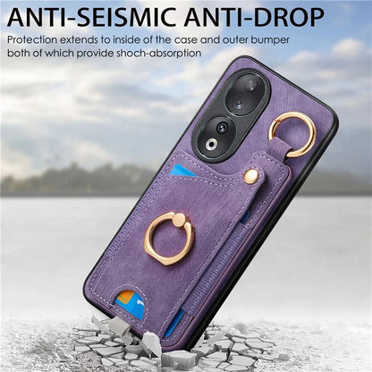 For Honor 90 Case Retro Leather Back Cover Drop-proof Phone Card Bag Kickstand