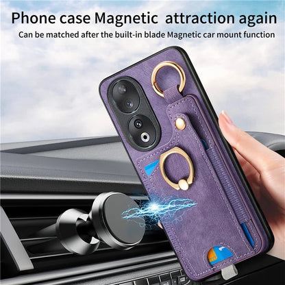 For Honor 90 Case Retro Leather Back Cover Drop-proof Phone Card Bag Kickstand