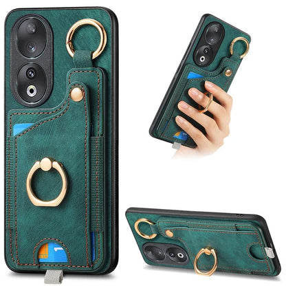 For Honor 90 Case Retro Leather Back Cover Drop-proof Phone Card Bag Kickstand