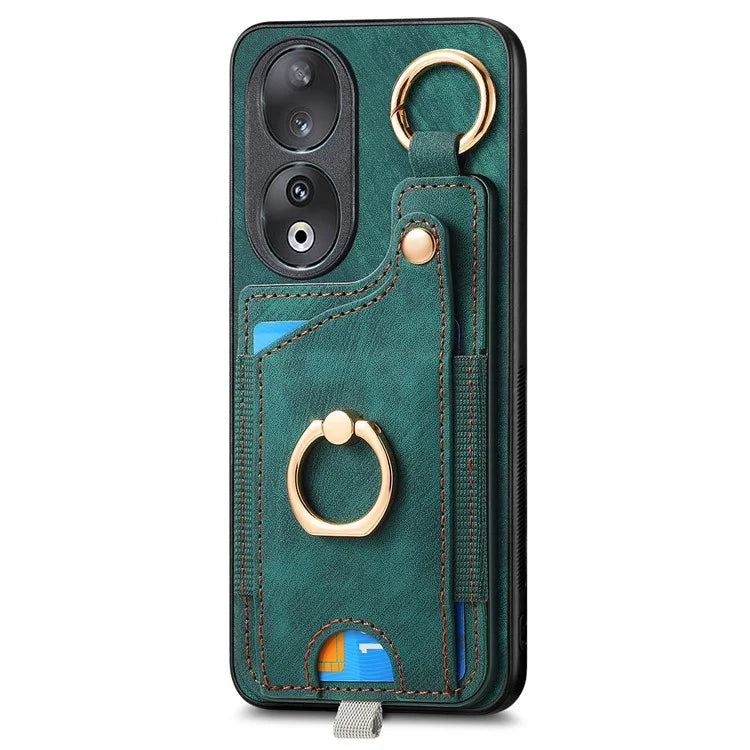 For Honor 90 Case Retro Leather Back Cover Drop-proof Phone Card Bag Kickstand