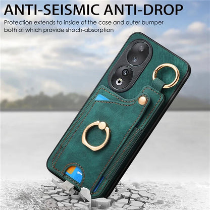 For Honor 90 Case Retro Leather Back Cover Drop-proof Phone Card Bag Kickstand