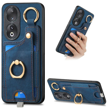 For Honor 90 Case Retro Leather Back Cover Drop-proof Phone Card Bag Kickstand