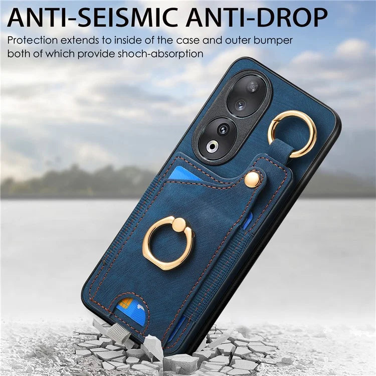 For Honor 90 Case Retro Leather Back Cover Drop-proof Phone Card Bag Kickstand