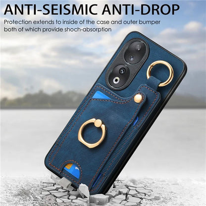 For Honor 90 Case Retro Leather Back Cover Drop-proof Phone Card Bag Kickstand