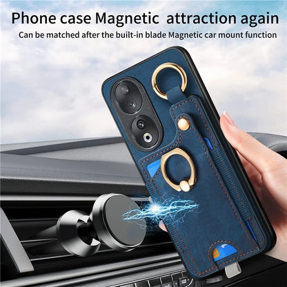 For Honor 90 Case Retro Leather Back Cover Drop-proof Phone Card Bag Kickstand