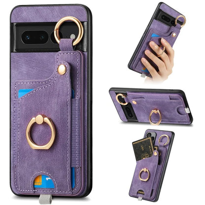 For Google Pixel 7 Pro 5G Back Case with Card Holder Kickstand Retro Leather Cover Protector