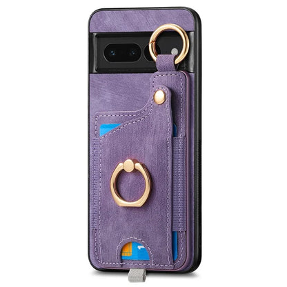 For Google Pixel 7 Pro 5G Back Case with Card Holder Kickstand Retro Leather Cover Protector