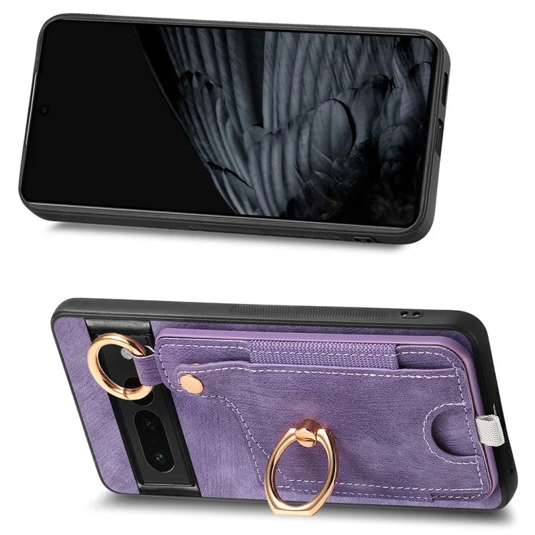 For Google Pixel 7 Pro 5G Back Case with Card Holder Kickstand Retro Leather Cover Protector