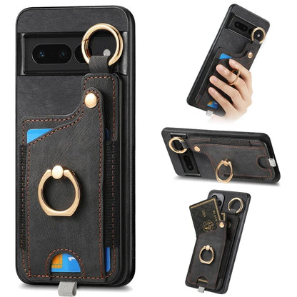 For Google Pixel 7 Pro 5G Back Case with Card Holder Kickstand Retro Leather Cover Protector