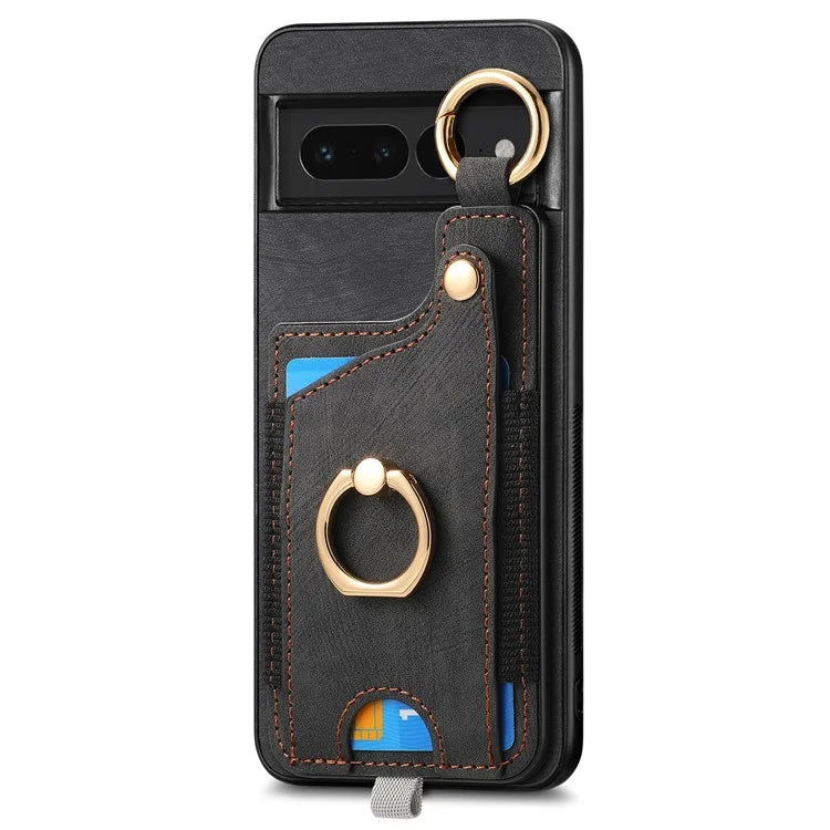 For Google Pixel 7 Pro 5G Back Case with Card Holder Kickstand Retro Leather Cover Protector