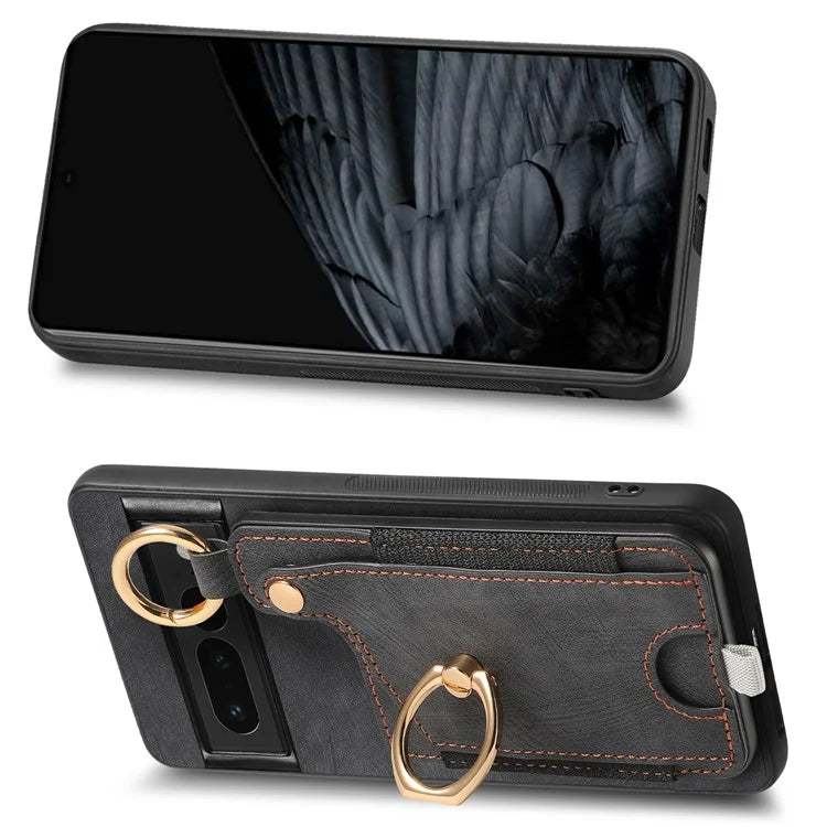 For Google Pixel 7 Pro 5G Back Case with Card Holder Kickstand Retro Leather Cover Protector