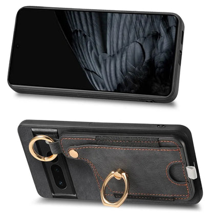 For Google Pixel 7 Pro 5G Back Case with Card Holder Kickstand Retro Leather Cover Protector