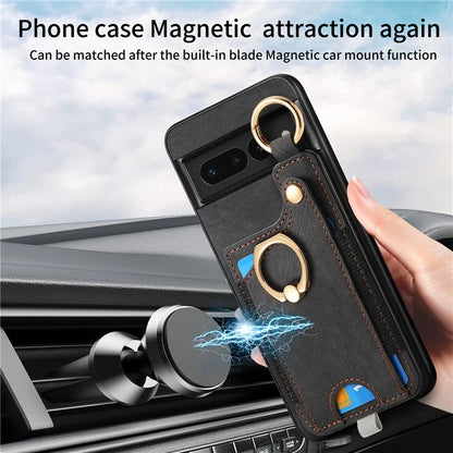 For Google Pixel 7 Pro 5G Back Case with Card Holder Kickstand Retro Leather Cover Protector