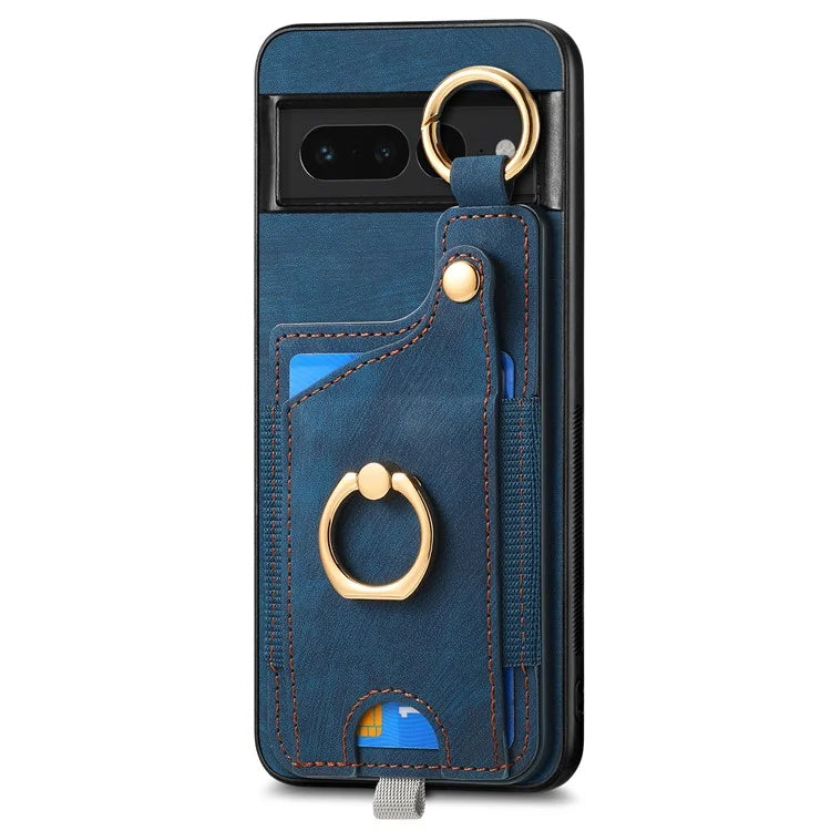 For Google Pixel 7 Pro 5G Back Case with Card Holder Kickstand Retro Leather Cover Protector