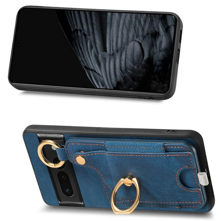 For Google Pixel 7 Pro 5G Back Case with Card Holder Kickstand Retro Leather Cover Protector