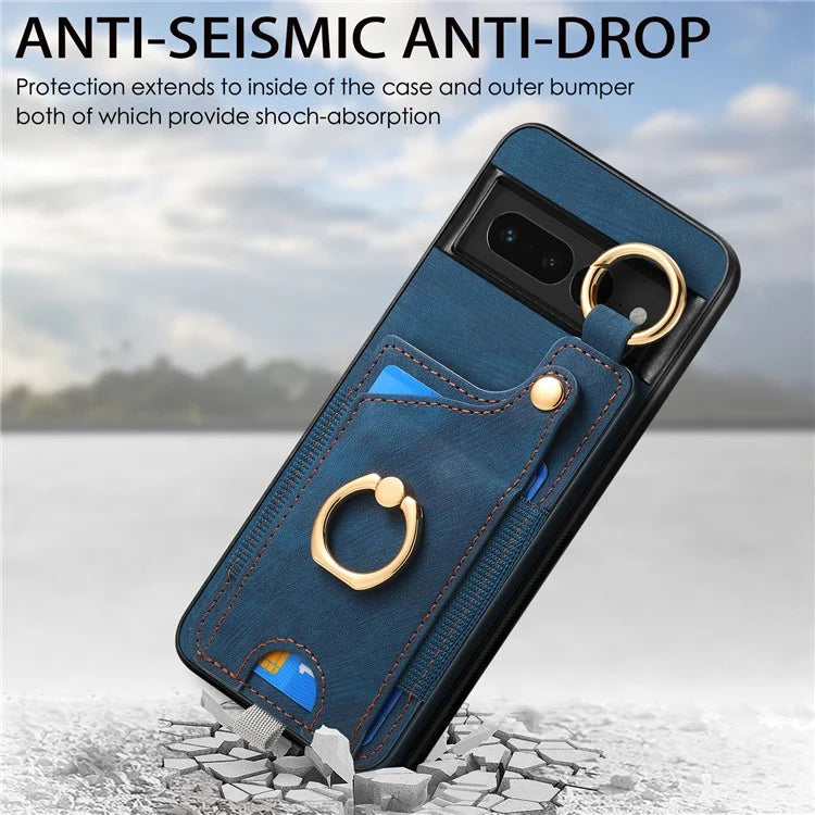 For Google Pixel 7 Pro 5G Back Case with Card Holder Kickstand Retro Leather Cover Protector