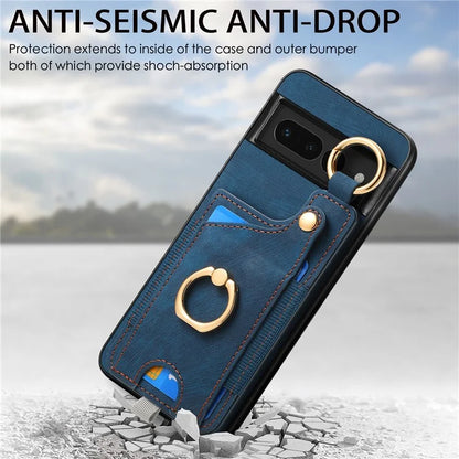 For Google Pixel 7 Pro 5G Back Case with Card Holder Kickstand Retro Leather Cover Protector