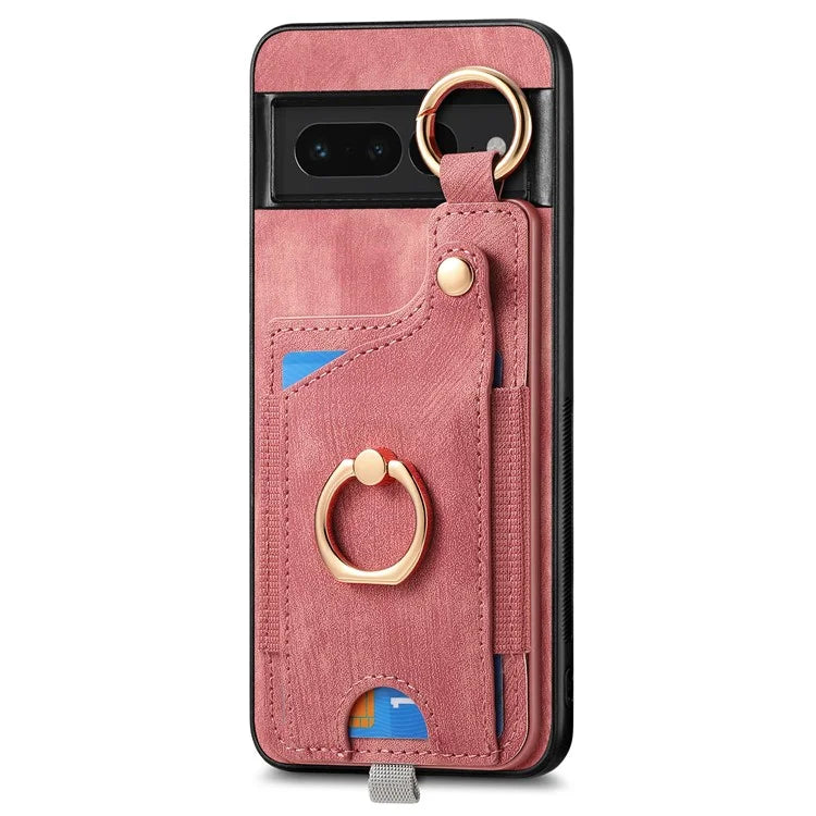 For Google Pixel 7 Pro 5G Back Case with Card Holder Kickstand Retro Leather Cover Protector