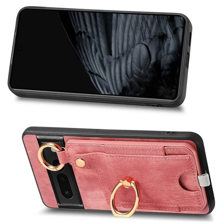 For Google Pixel 7 Pro 5G Back Case with Card Holder Kickstand Retro Leather Cover Protector