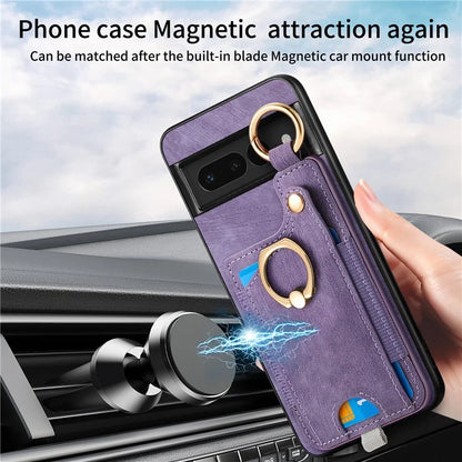 For Google Pixel 7 Pro 5G Back Case with Card Holder Kickstand Retro Leather Cover Protector