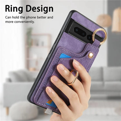 For Google Pixel 7 Pro 5G Back Case with Card Holder Kickstand Retro Leather Cover Protector
