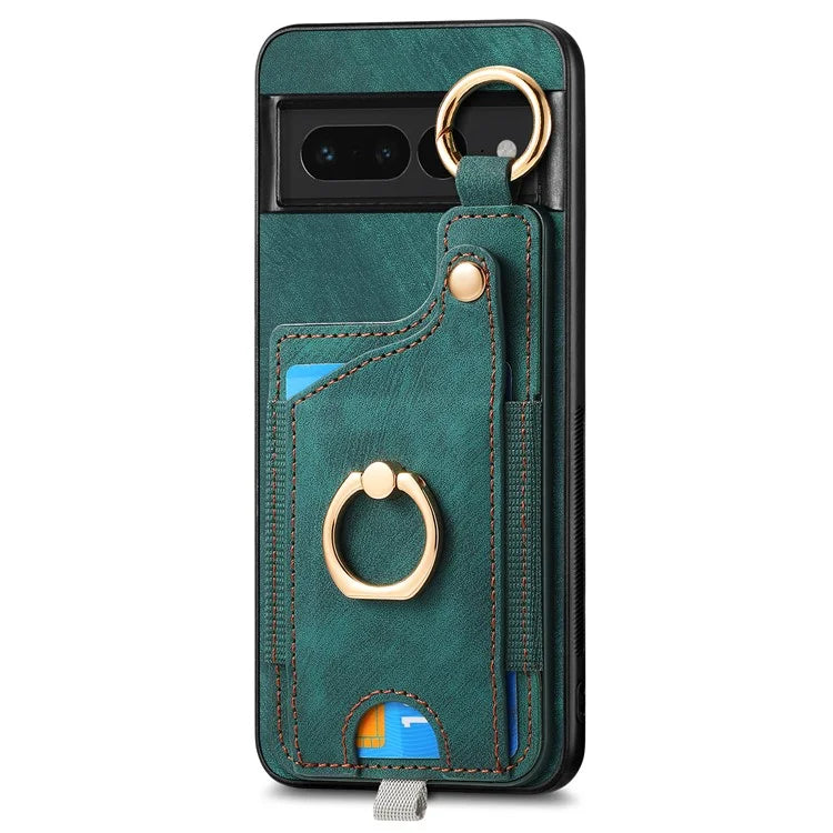 For Google Pixel 7 Pro 5G Back Case with Card Holder Kickstand Retro Leather Cover Protector