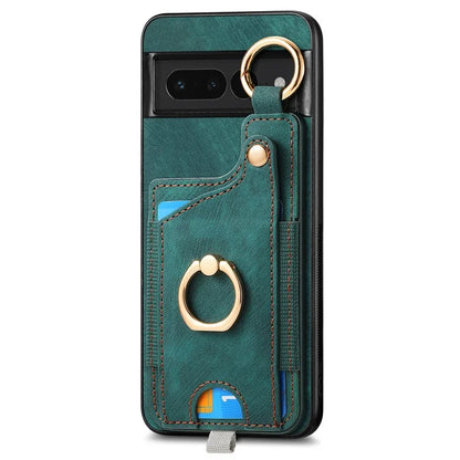For Google Pixel 7 Pro 5G Back Case with Card Holder Kickstand Retro Leather Cover Protector