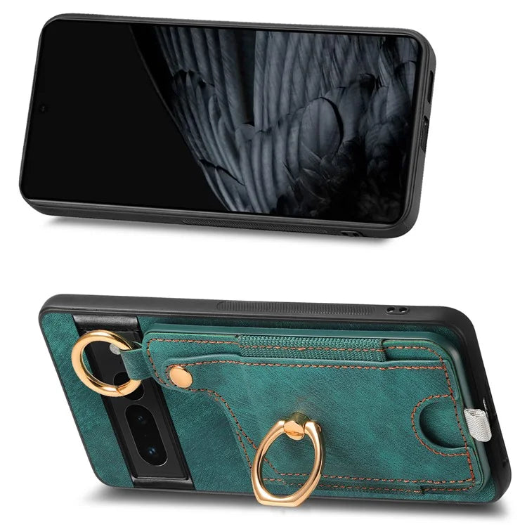 For Google Pixel 7 Pro 5G Back Case with Card Holder Kickstand Retro Leather Cover Protector