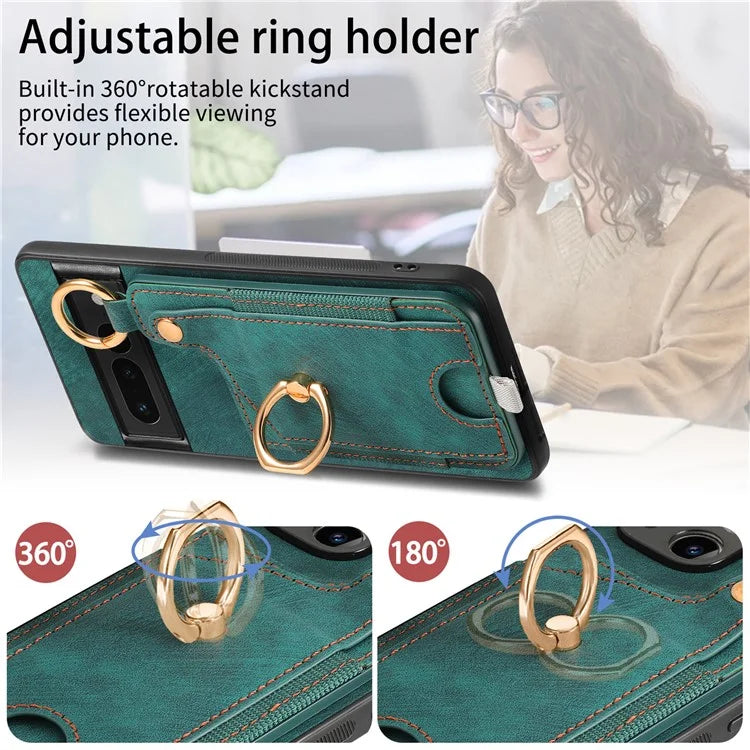 For Google Pixel 7 Pro 5G Back Case with Card Holder Kickstand Retro Leather Cover Protector