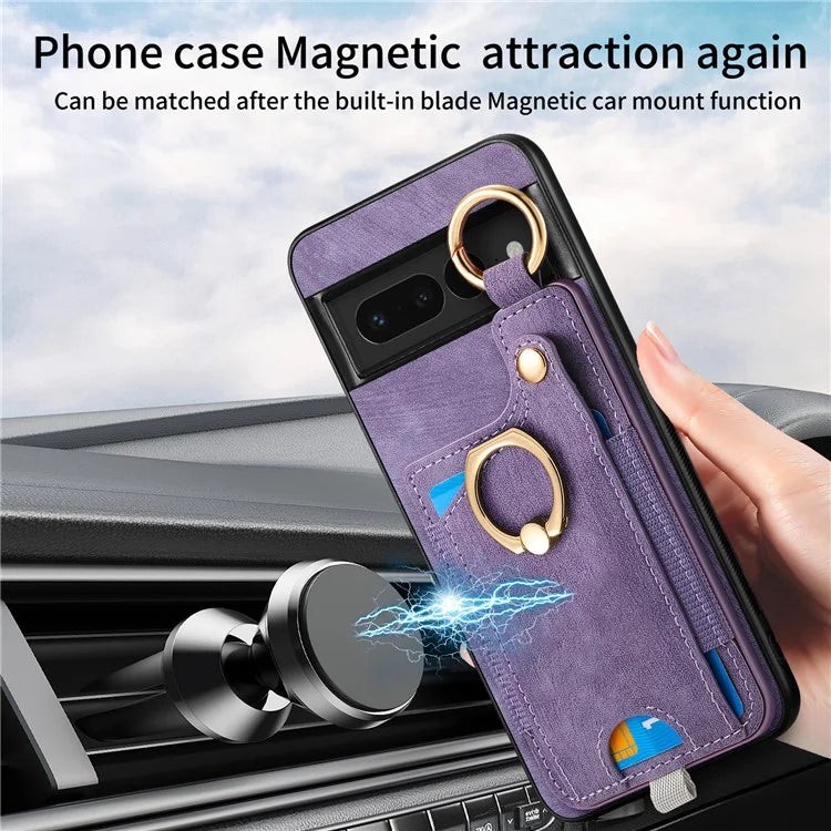 For Google Pixel 7 Pro 5G Back Case with Card Holder Kickstand Retro Leather Cover Protector
