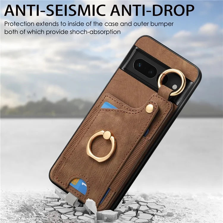 For Google Pixel 7 Pro 5G Back Case with Card Holder Kickstand Retro Leather Cover Protector