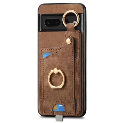 For Google Pixel 7 Pro 5G Back Case with Card Holder Kickstand Retro Leather Cover Protector