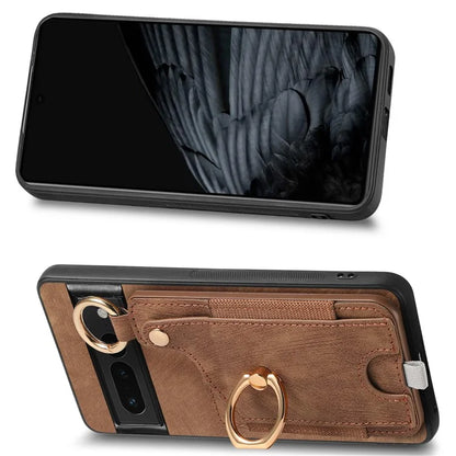 For Google Pixel 7 Pro 5G Back Case with Card Holder Kickstand Retro Leather Cover Protector