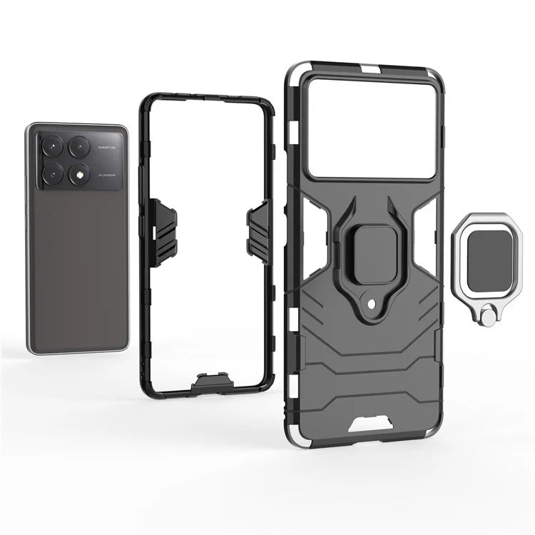 For Xiaomi Redmi K70E 5G / Poco X6 Pro 5G Phone Case PC+TPU Cover Rotation Ring Holder Kickstand