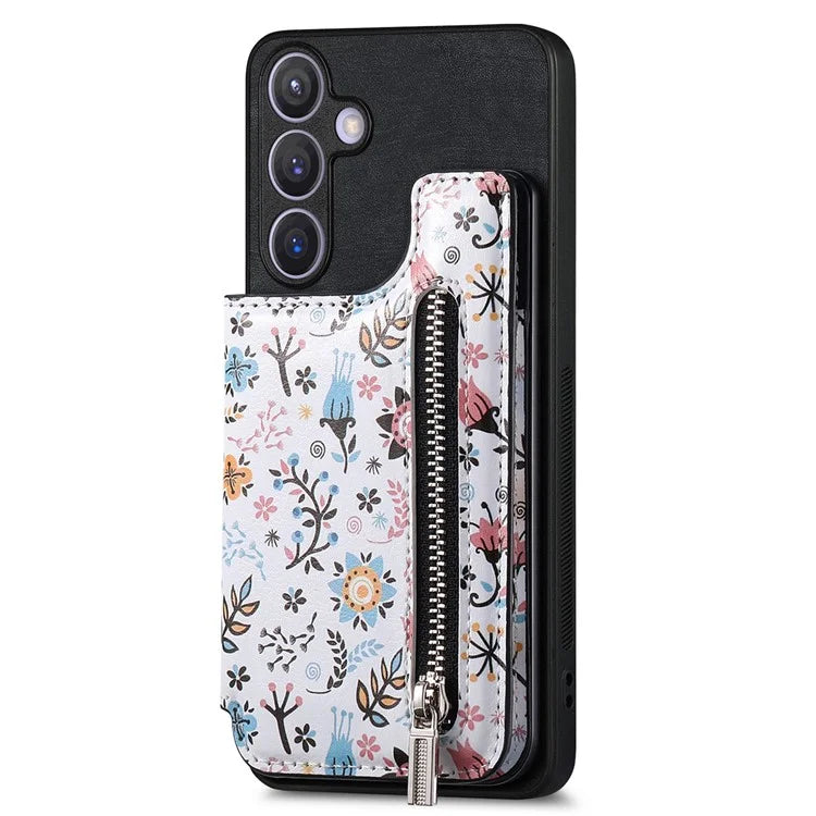 D10 For Samsung Galaxy S24+ Cell Phone Case Pattern Printing Card Bag Zipper Wallet Cover