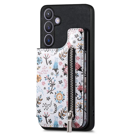 D10 For Samsung Galaxy S24+ Cell Phone Case Pattern Printing Card Bag Zipper Wallet Cover
