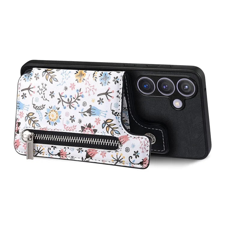 D10 For Samsung Galaxy S24+ Cell Phone Case Pattern Printing Card Bag Zipper Wallet Cover