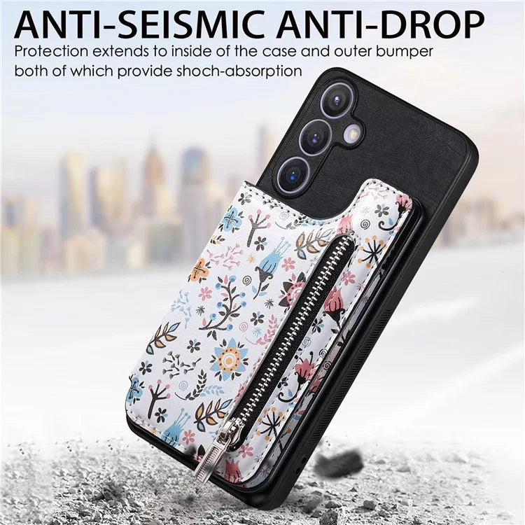 D10 For Samsung Galaxy S24+ Cell Phone Case Pattern Printing Card Bag Zipper Wallet Cover