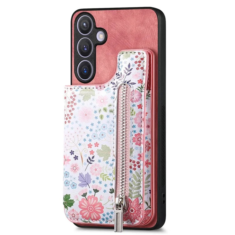 D10 For Samsung Galaxy S24+ Cell Phone Case Pattern Printing Card Bag Zipper Wallet Cover