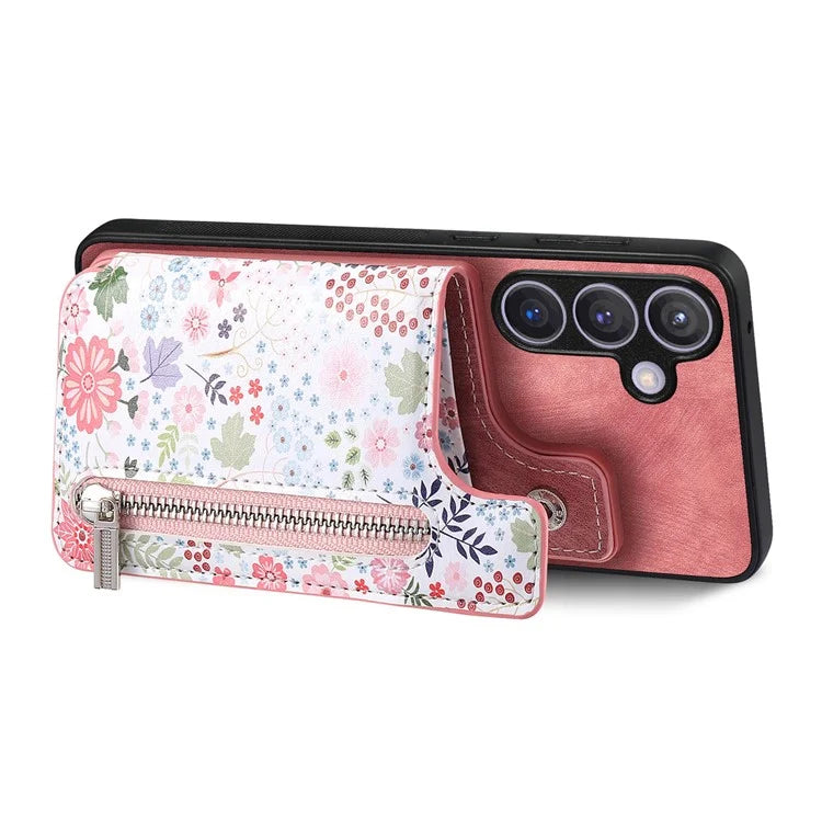 D10 For Samsung Galaxy S24+ Cell Phone Case Pattern Printing Card Bag Zipper Wallet Cover