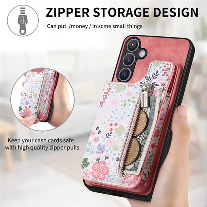 D10 For Samsung Galaxy S24+ Cell Phone Case Pattern Printing Card Bag Zipper Wallet Cover