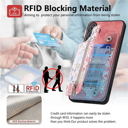 D10 For Samsung Galaxy S24+ Cell Phone Case Pattern Printing Card Bag Zipper Wallet Cover