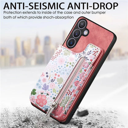 D10 For Samsung Galaxy S24+ Cell Phone Case Pattern Printing Card Bag Zipper Wallet Cover