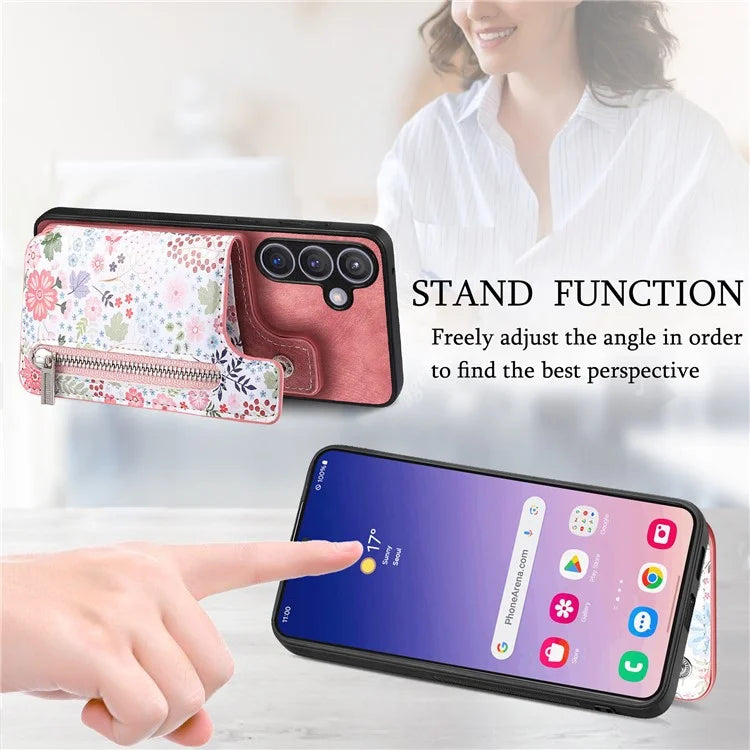 D10 For Samsung Galaxy S24+ Cell Phone Case Pattern Printing Card Bag Zipper Wallet Cover