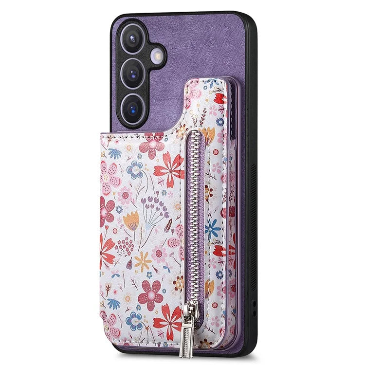 D10 For Samsung Galaxy S24+ Cell Phone Case Pattern Printing Card Bag Zipper Wallet Cover