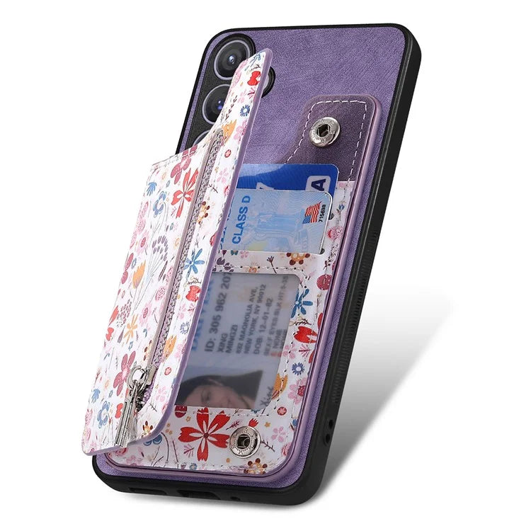 D10 For Samsung Galaxy S24+ Cell Phone Case Pattern Printing Card Bag Zipper Wallet Cover