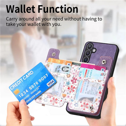 D10 For Samsung Galaxy S24+ Cell Phone Case Pattern Printing Card Bag Zipper Wallet Cover