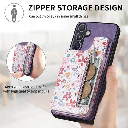 D10 For Samsung Galaxy S24+ Cell Phone Case Pattern Printing Card Bag Zipper Wallet Cover