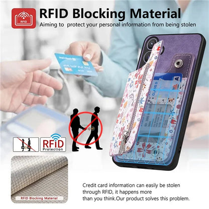 D10 For Samsung Galaxy S24+ Cell Phone Case Pattern Printing Card Bag Zipper Wallet Cover